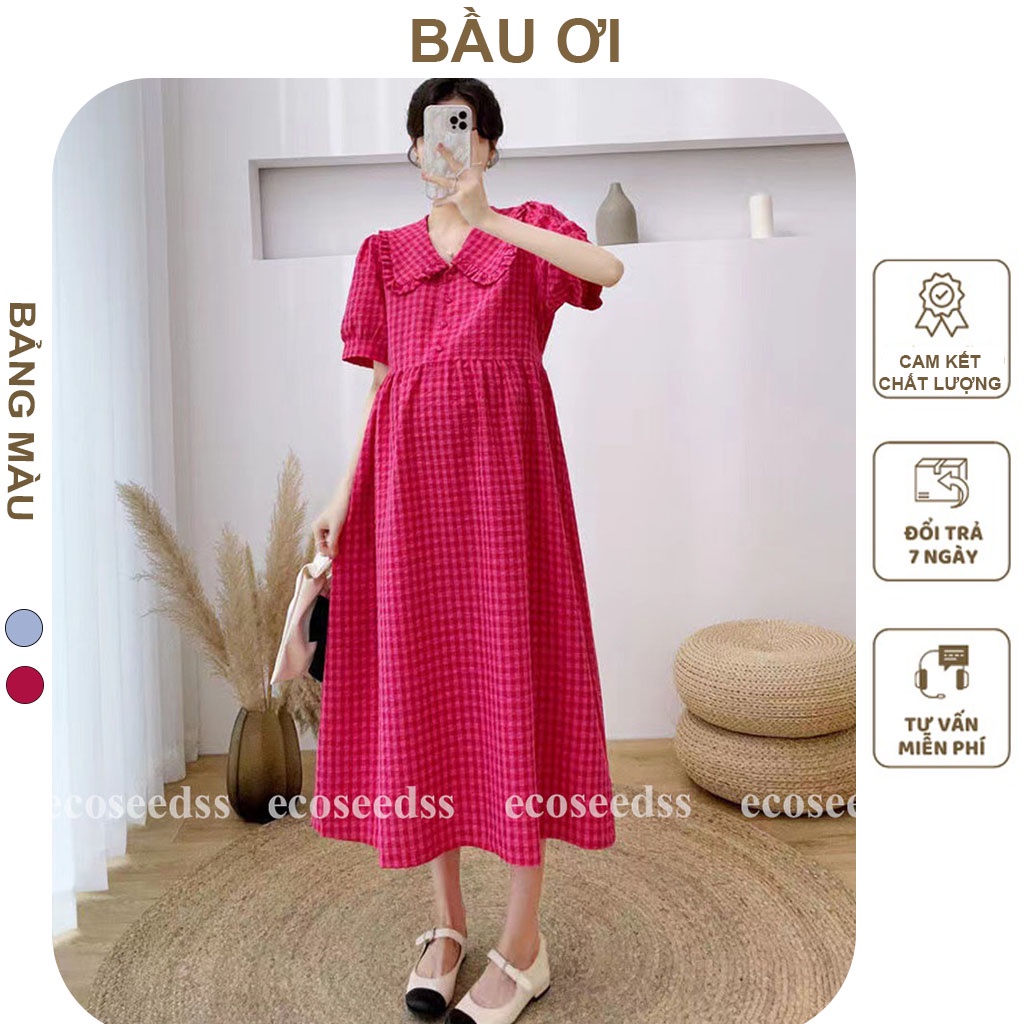 [BAUOII V73] VÁY BẦU CÔNG SỞ KẺ CARO HÀNG THIẾT KẾ - ĐẦM BẦU MÙA HÈ ĐẸP KIỂU DÁNG THANH LỊCH TRẺ TRUNG FREE SIZE