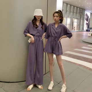 Bộ Áo Liền Quần Tay Lửng Dáng Rộng Lưng Cao Thời Trang Cho Nữ