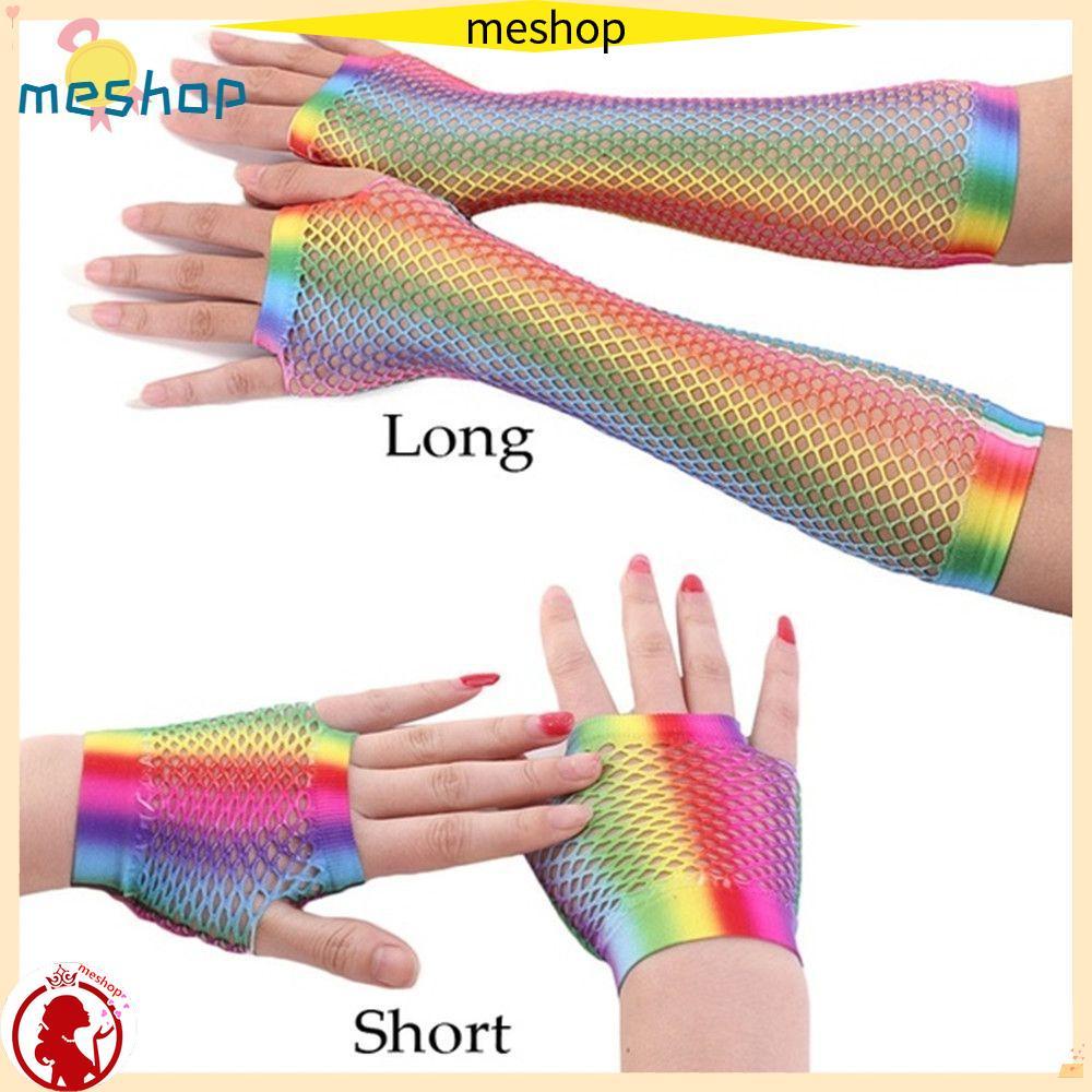 ❦ME❦ Womens Girls Hollow Out Holes Gloves Rainbow In Fingerless Mesh Net Fishnet