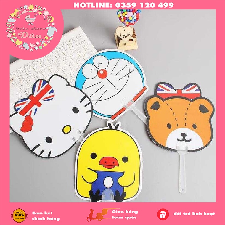 Quạt nhựa cầm tay siêu rẻ xinh xắn cho bé trai/gái hình doraemon,vịt, hello kitty, chopper, hoa quả ....