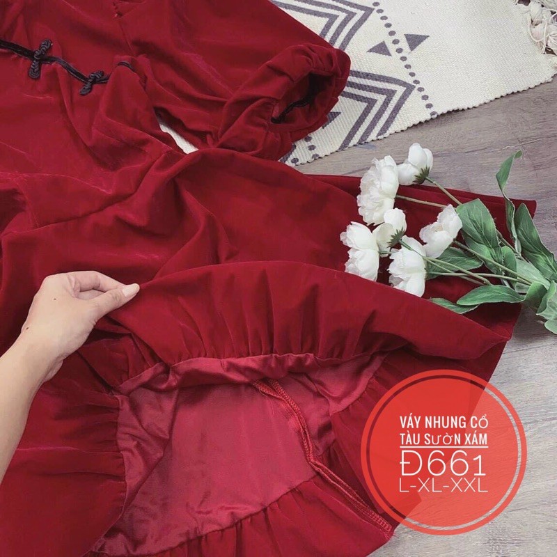Đầm Tết bigsize Nhung cổ tàu 55-90kg dể thương