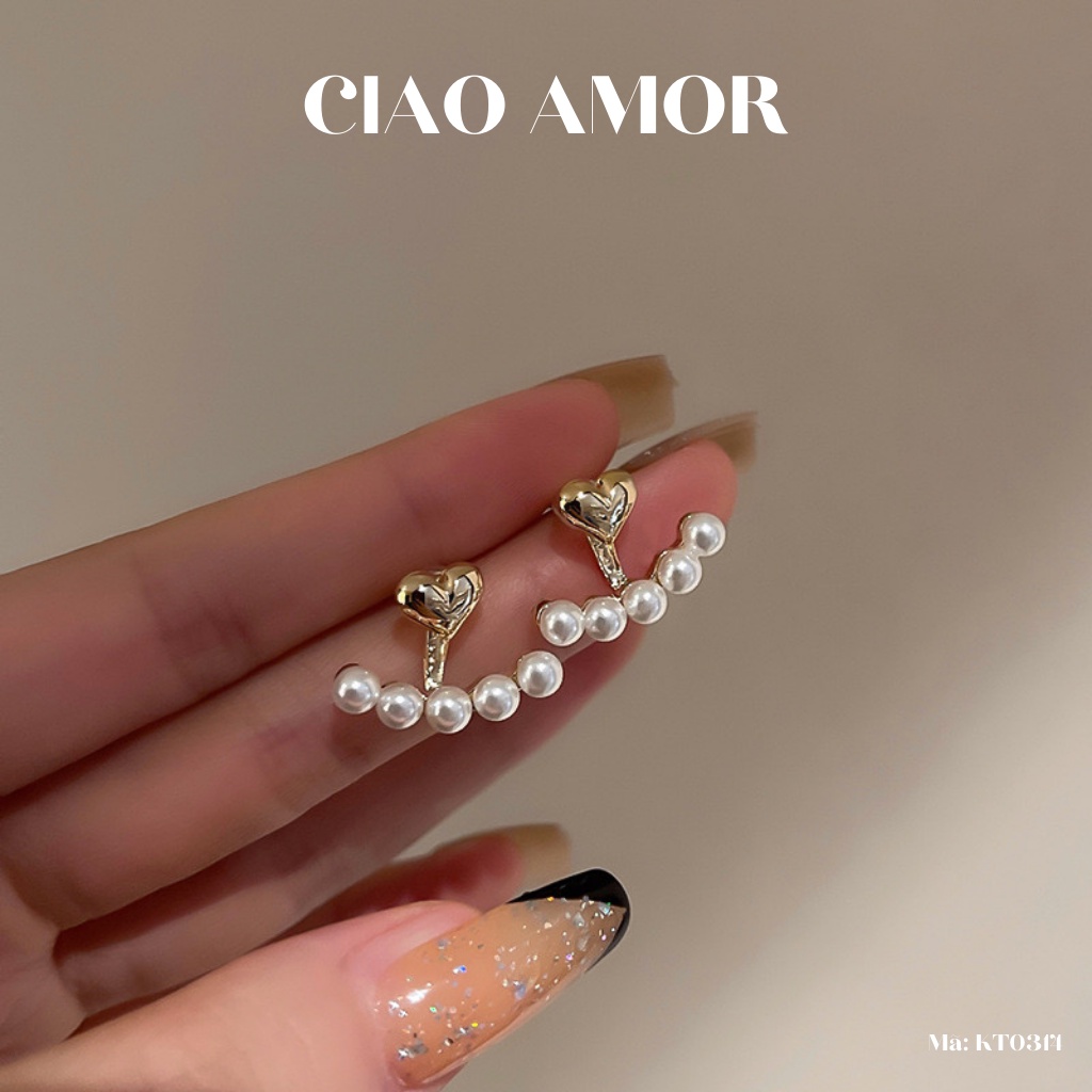 Khuyên tai nữ, Bông tai nữ nụ bạc 925 trái tim hạt trắng vòng ôm Trang sức Ciao Amor - KT0314