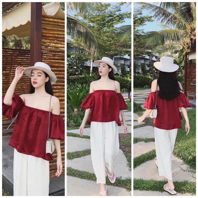 [ Mã FAMAYWA2 giảm 10K đơn 50K] Sét bộ quần ống suông áo kiểu trễ vai