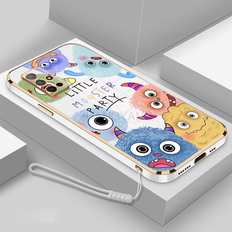 Ốp Điện Thoại silicone TPU Mềm Mạ Điện Họa Tiết Quái Vật Nhỏ Có Dây Đeo Cho Samsung a51 a71 a31