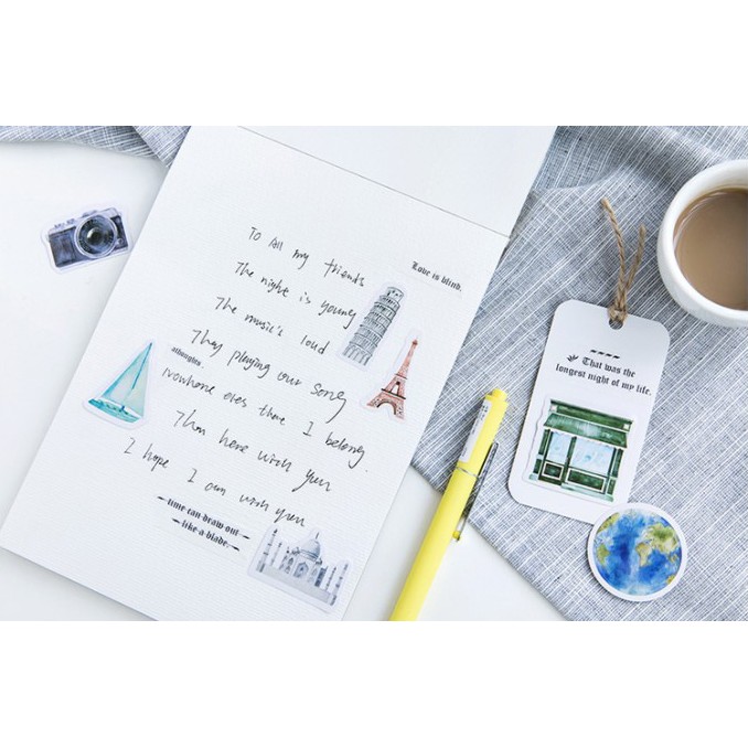 Hộp 46 miếng sticker mẫu du lịch và máy ảnh