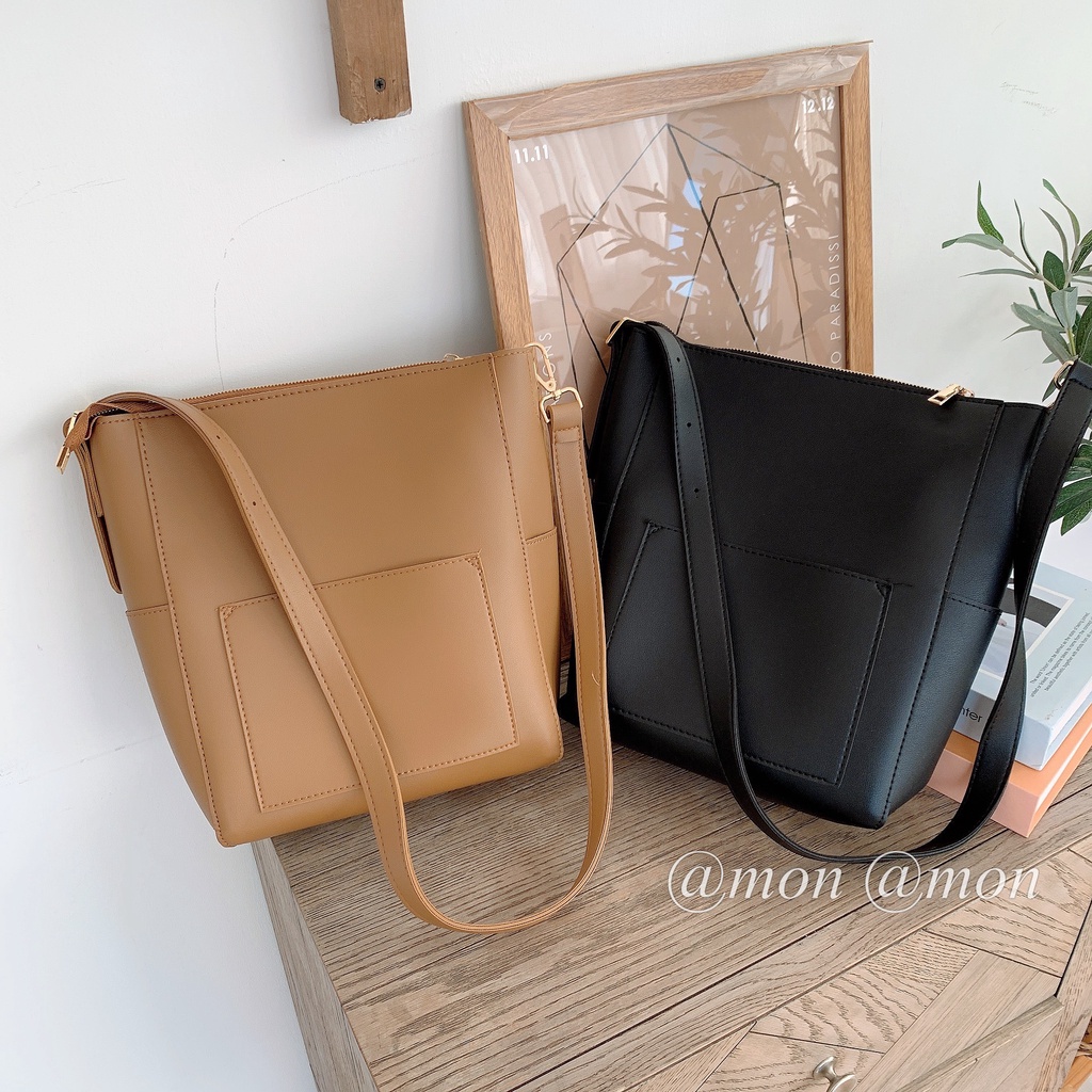 2101539 Túi da nữ - túi da trơn form đứng chất da lì mịn thời trang Hàn Quốc