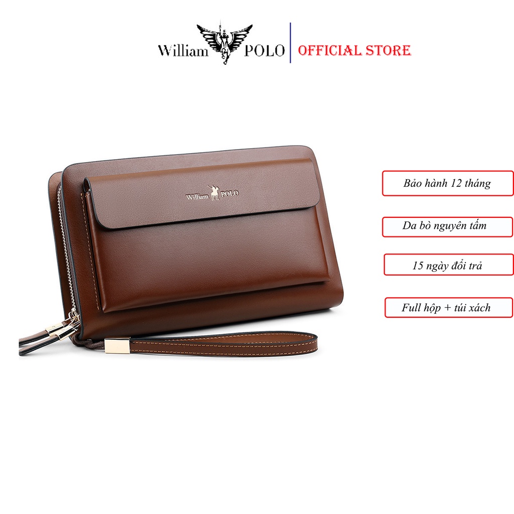 Ví dài  Clutch cẩm tay nam cao cấp william polo ,bóp da nam Full hộp đựng cao cấp , chất liệu da bò nguyên tấm