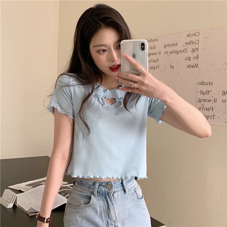 Áo kiểu trang trí nơ thời trang mùa hè trẻ trung cho nữ