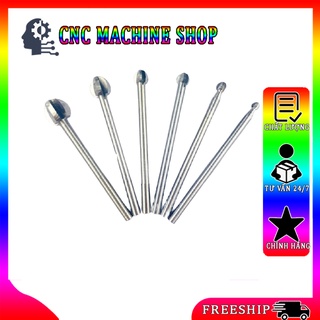 Mũi khắc, phay, mài gỗ hình quả đào hơp kim cán 3mm, thép gió