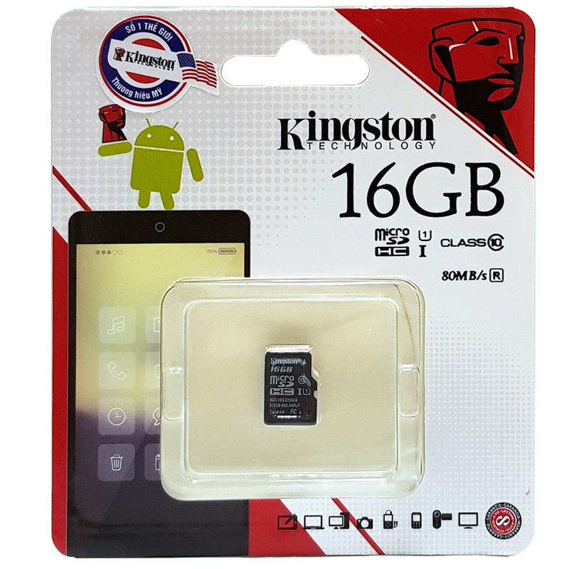 Thẻ Nhớ Micro SDHC Kingston 16GB Class 10 hàng chính hãng bh 60 tháng