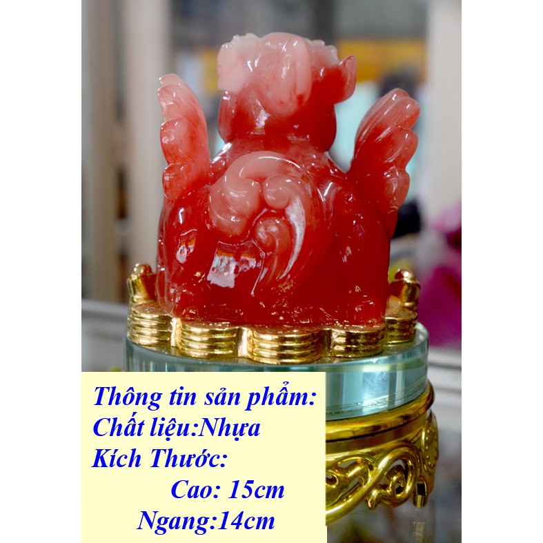 Tượng Tỳ Hưu phong thủy,chiêu tài lộc màu đỏ có đế xoay cao 15cm
