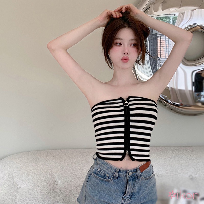 Áo Tank Top Dệt Kim Kẻ Sọc Hở Lưng Dáng Ôm Thời Trang Quyến Rũ Cho Nữ