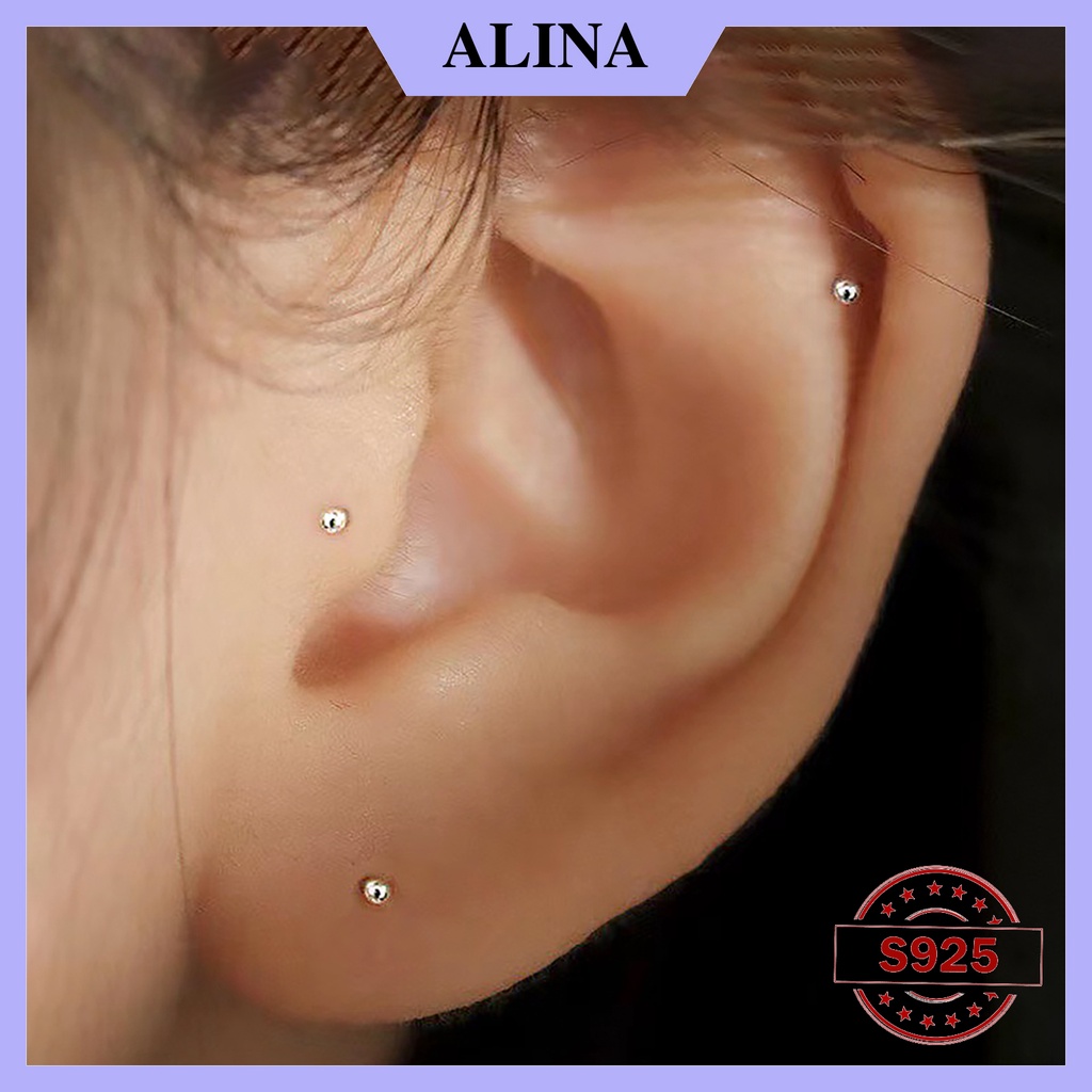 Bông Tai Bạc Nguyên Chất Giữ lỗ Alina Bông Hai Đầu Bi Khuyên Đeo Mũi Nam Nữ