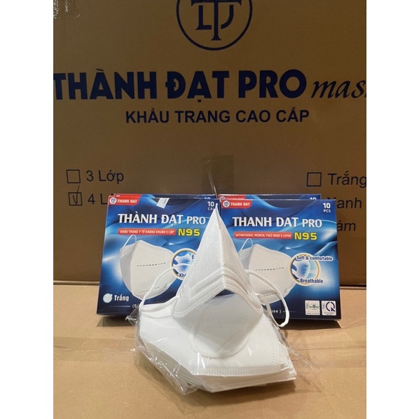 Hộp 10 cái Khẩu trang Cao Cấp N95 Thành Đạt Pro 5 lớp kháng khuẩn. Kiểm định đầy đủ.