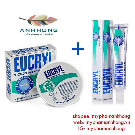 Bộ Kem trắng răng + bột trắng răng Eucryl Anh Quôc