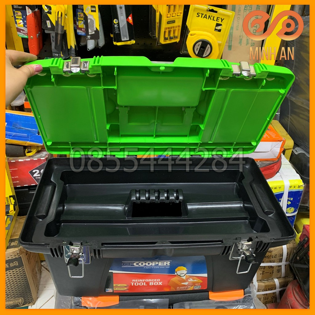 [CHÍNH HÃNG] Thùng đựng đồ nghề 19&quot; cao cấp bằng nhựa CF COOPER USA - Nắp xanh lá (48 x 22 x 22cm)