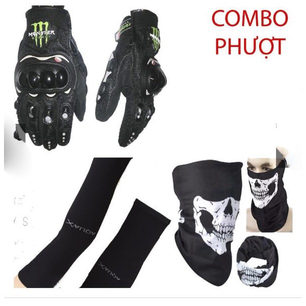 COMBO PHƯỢT ( Găng Monster Dài Ngón Có Gù + Khăn Đa Năng + Ống Tay Chống Nắng AQUAX)