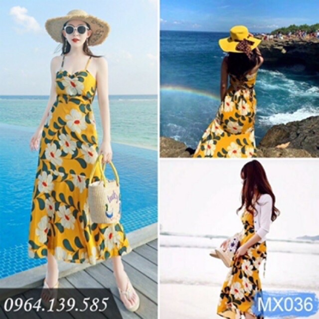 Váy 2 dây hở lưng màu vàng đuôi cá xinh xắn | BigBuy360 - bigbuy360.vn