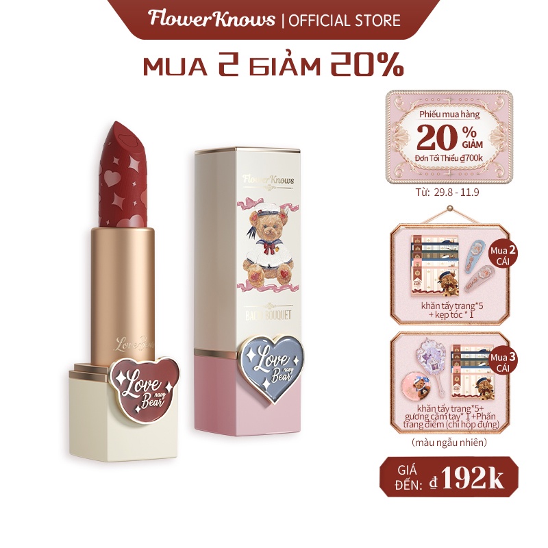 Son môi Flower Knows màu lì lâu trôi thiết kế vỏ ngoài đáng yêu 3.8g