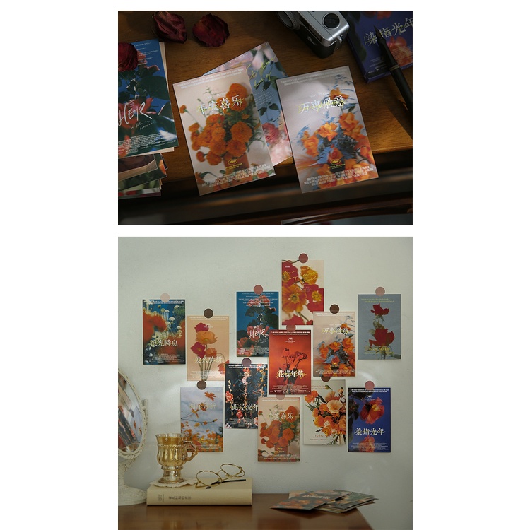 Ảnh trang trí dán tường hình decor vintage aesthetic retro set postcard bưu thiếp tranh giấy treo phòng học bàn học