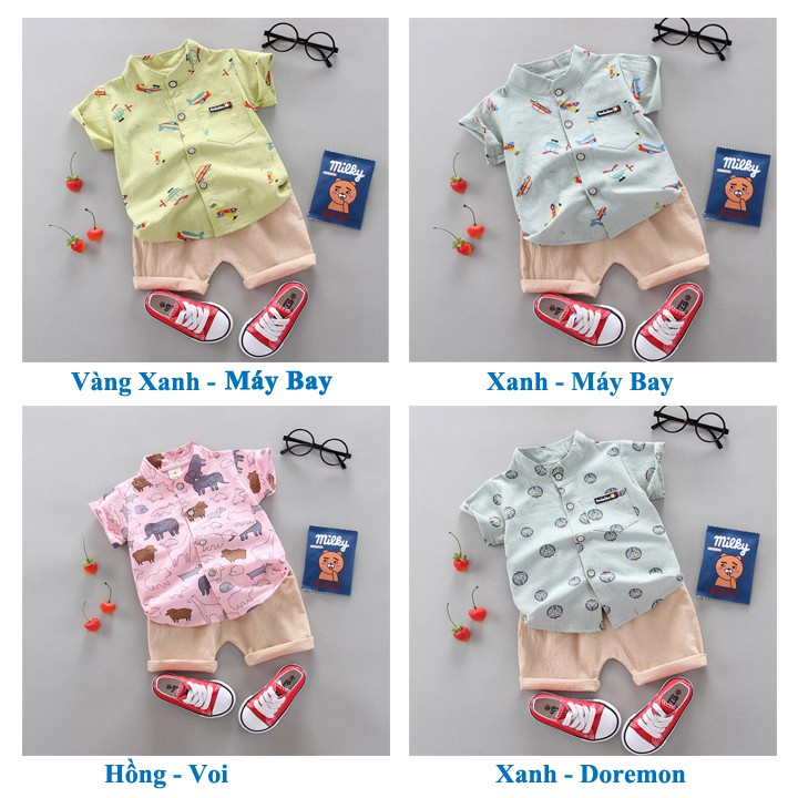 Áo sơ mi bé trai HUQIQI kiêm quần short cho bé 1 đến 4 tuổi chất Cotton Hàn Quốc hàng trẻ em xuất khẩu Âu Mỹ