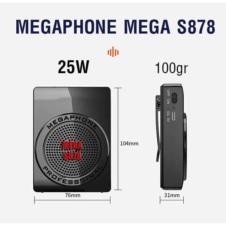 MÁY TRỢ GIẢNG MEGA S878 MEGAPHONE SIÊU MỎNG, SIÊU NHỎ GỌN, LOA ÂM THANH LỚN
