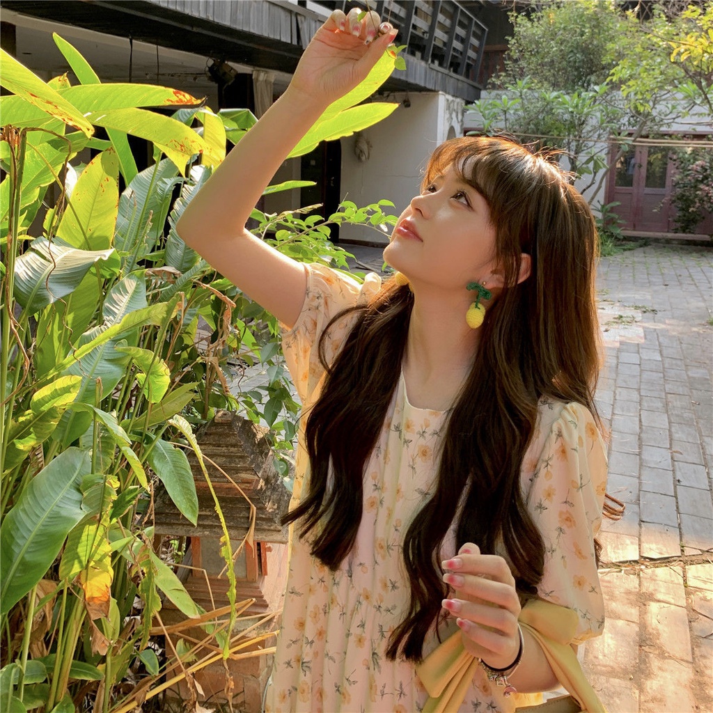 Đầm Hoa Cổ Tròn Dễ Thương Thời Trang Mùa Hè Cho Nữ