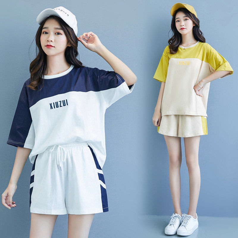 Set đồ thể thao ngắn tay chất liệu cotton thời trang mùa hè cho nữ 2021