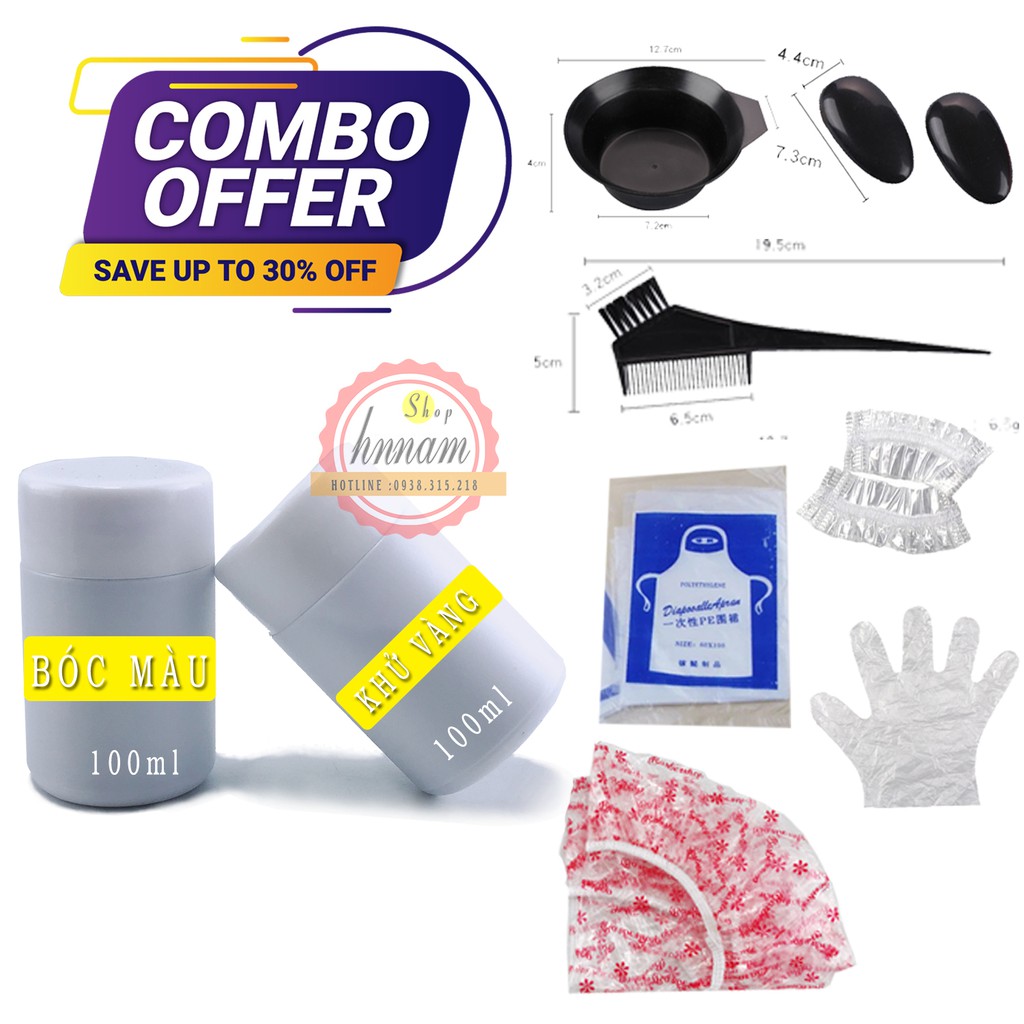 ComBo Offer 100ml Lọ Bóc Màu YiCai + 100ml Lọ Khử Vàng Thuộc Dầu Gội Tím + Phụ Kiện Kèm Theo 7 Món