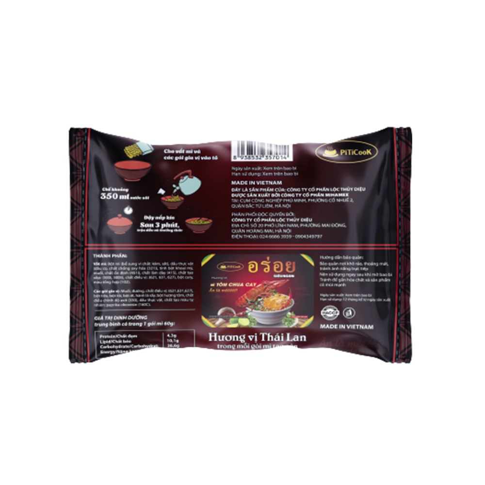 Mì tôm vị Tôm chua cay, đậm vị, siêu ngon chính hãng Piticook 60g | BigBuy360 - bigbuy360.vn