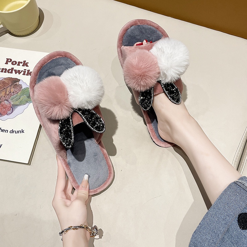 Dép bông đế bằng phối màu thời trang Hàn Quốc cho nữ