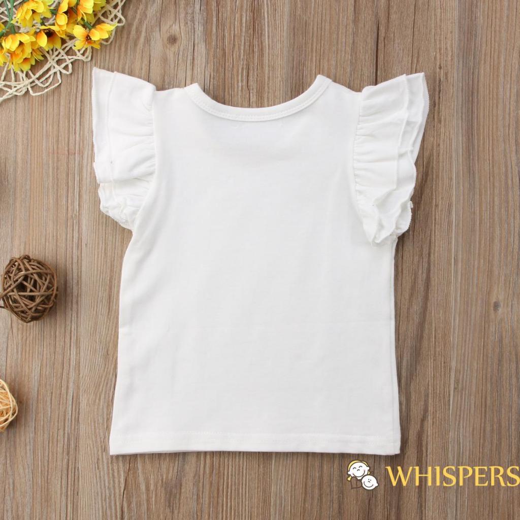 Áo thun cotton cổ tròn tay cánh tiên màu trơn thời trang mùa hè cho bé gái
