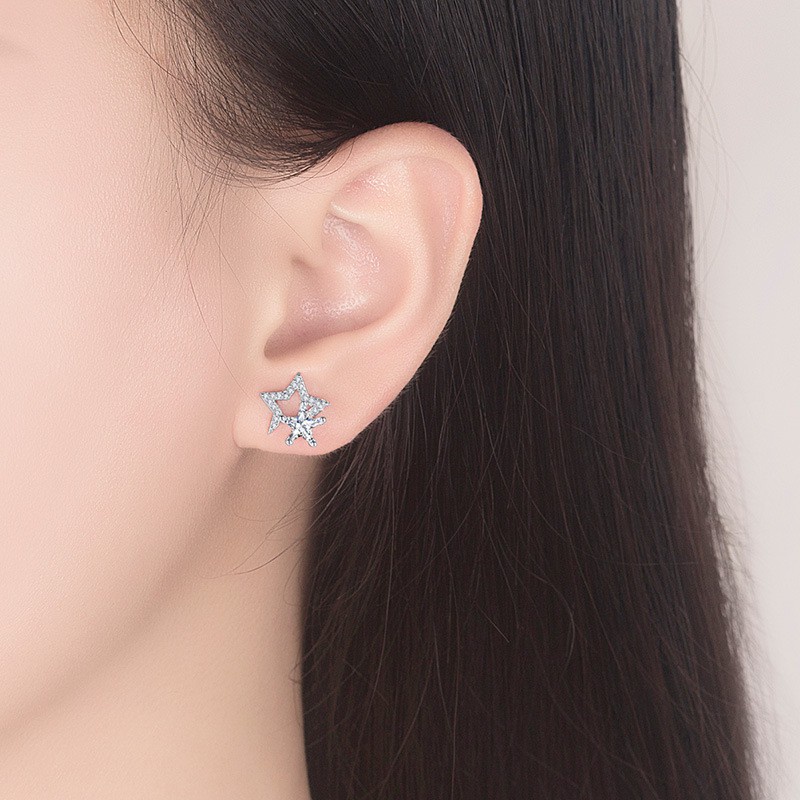 Bông Tai Mạ Bạc 925 Hình Ngôi Sao Đính Ngọc Trai Giả Thời Trang