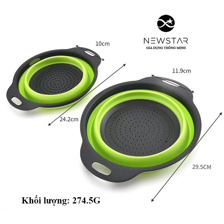 GIÁ SỈ] Bộ 2 rổ nhựa Silicon gấp gọn cực tiện lợi, Set 2 rổ gấp gọn silicon, Rổ rá gập gọn bằng nhựa silicon