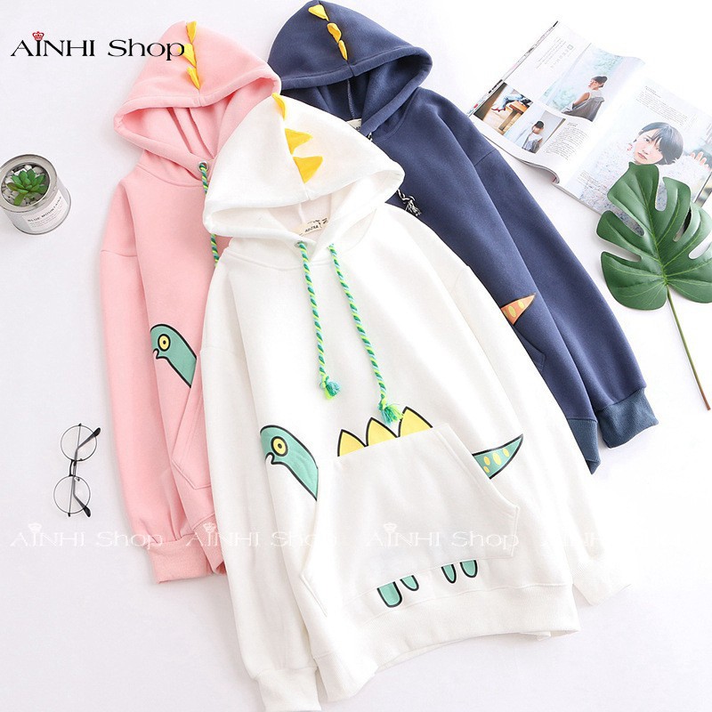 Áo Hoodie ❤️FREESHIP❤️ Unisex Nam Nữ Kiểu Dáng Sweater, Chất Nỉ Bông Cao Cấp Có Nón Chui Đầu Hình Khủng Long Xanh | BigBuy360 - bigbuy360.vn