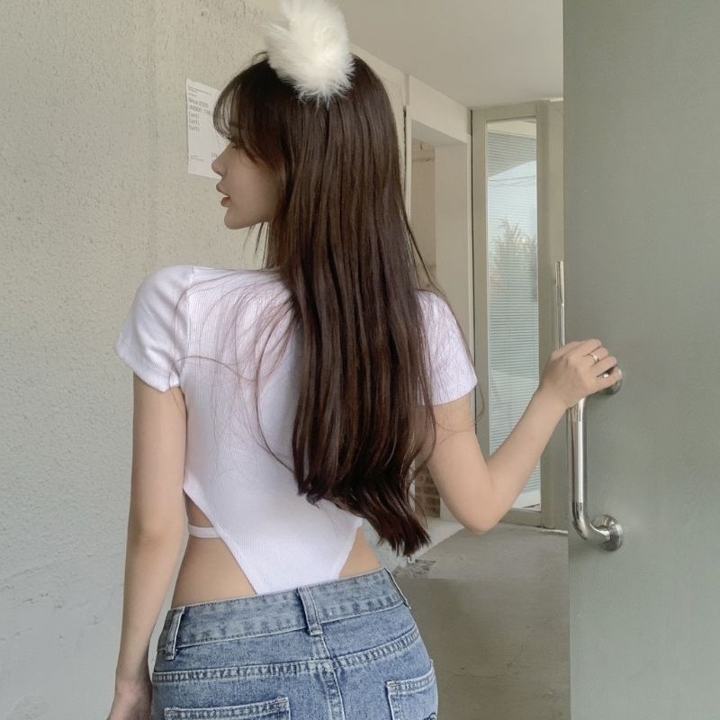 Áo Liền Thân Bodysuits Tay Ngắn Cổ Tròn In Hoạ Tiết Hở Eo Quyến Rũ A5274 | BigBuy360 - bigbuy360.vn