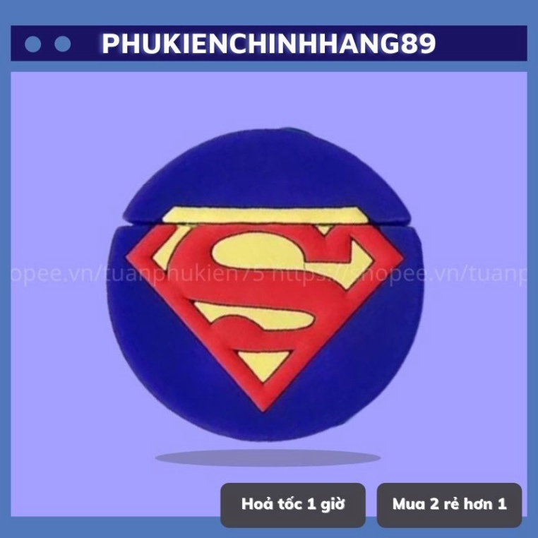 🔥 Case Ap 1/2 & Pro 🔥 Freeship 🔥 VỎ BỌC LOGO SUPERMAN XANH - Cho Tai Nghe Không Dây (Bluetooth) - phukiendienthoaigiasi