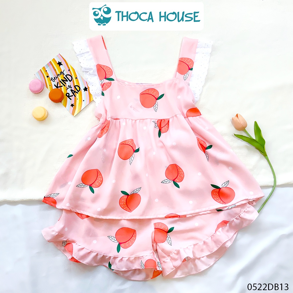 Đồ bộ mặc nhà ngắn kiểu bèo viền ren họa tiết xinh xắn THOCA HOUSE nhiều màu, pyjama mặc ngủ dễ thương