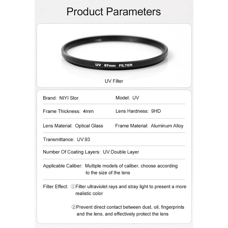 Kính Lọc UV Hai Lớp 37-82mm Cho Máy Ảnh Canon Nikon Sony Fuji DSLR SLR