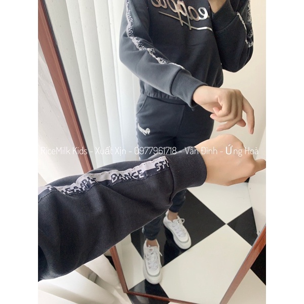 Bộ nỉ nổi logo màu ghi đá xuất dư xịn cho mẹ và bé