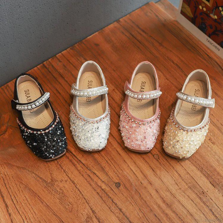 Giày sandal da PU PU chống trơn trượt đính đá thời trang cho bé gái