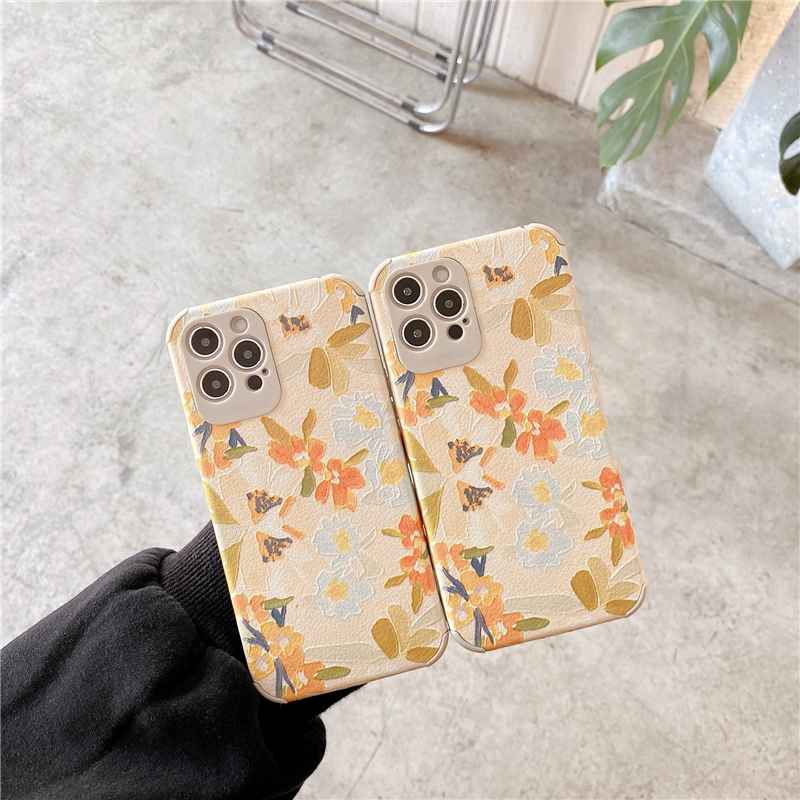 iPhone 12 Pro Max Silk Pattern Oil Painting Style Flowers Soft Case Mobile Phone Cover Accessories Gadgets iPhone 11 Pro Max Xs Max SE 2020 12 Mini XR 7 8 Plus Cases Covers Silicon Colorful Apple Case