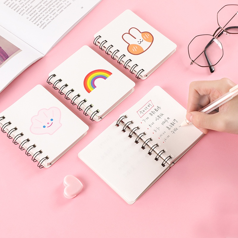 Sổ ghi chép lò xo bìa họa tiết cute, sổ tay bỏ túi a7 dễ thương