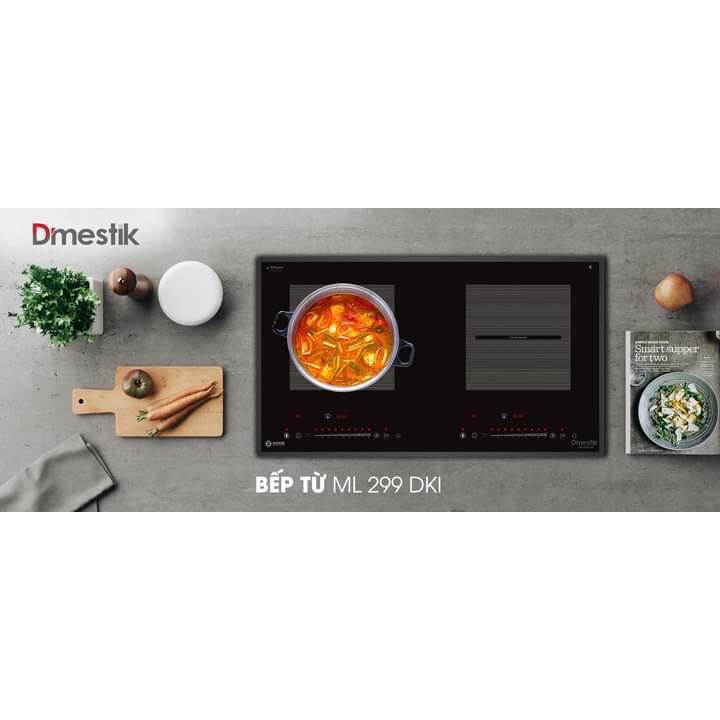 Bếp từ Dmestik ML 299 DKI - Bếp từ đôi màu xám, kích thước 730x420mm, công suất 4800W