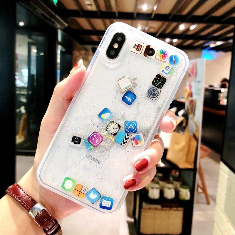 Ốp lưng kim tuyến biểu tượng IOS cho IPhone 6 6S 7 8 Plus X XS XR XS Max 11 12 Pro Max Mini