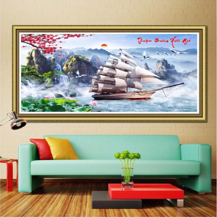 Tranh đính đá thuận buồm xuôi gió KT:130x75cm. Tranh đính đá tự làm.
