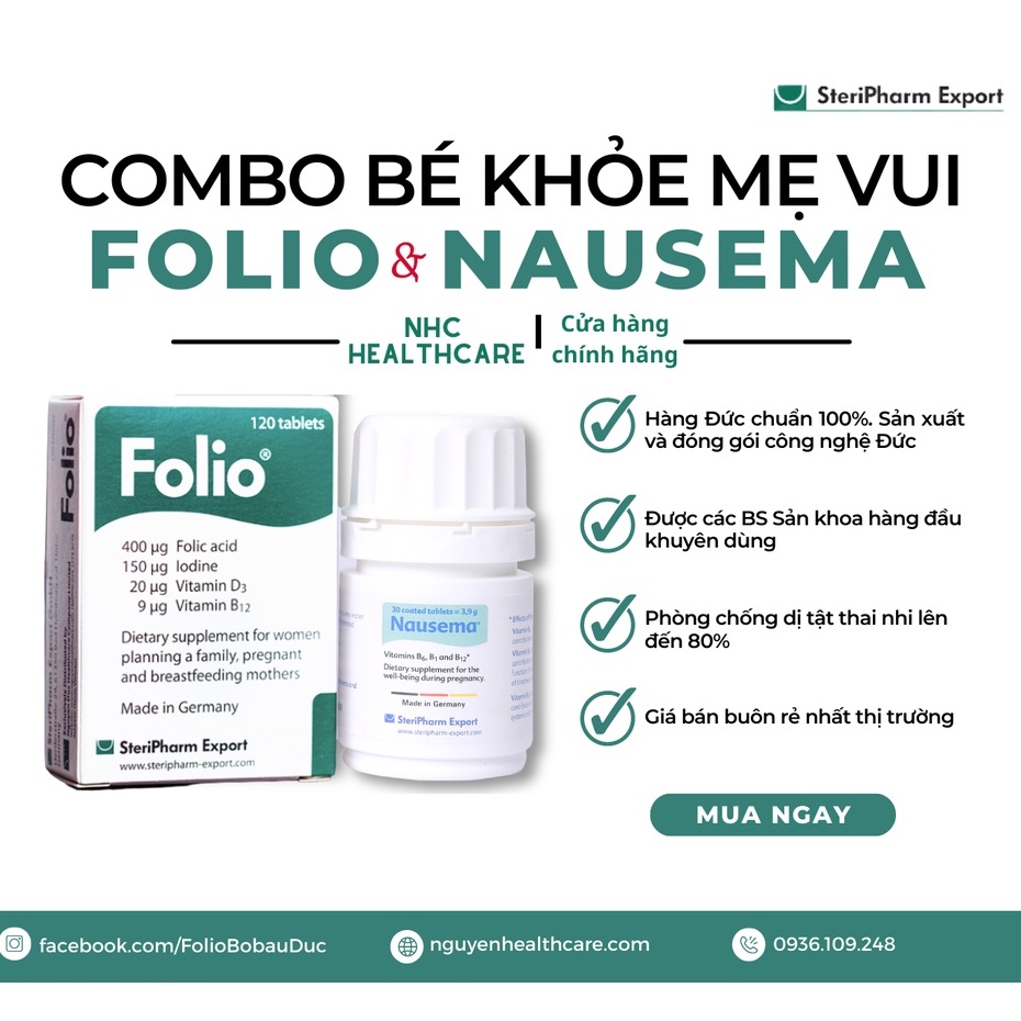 Combo Bé khỏe Mẹ vui gồm 1 Folio bổ bầu + 1 chống nghén Nausema