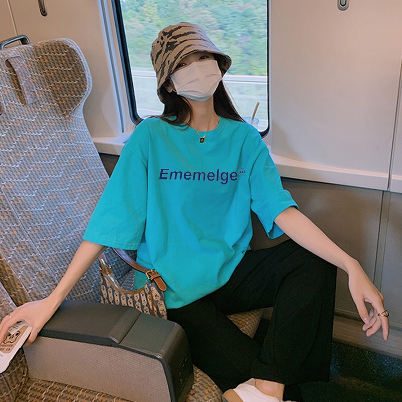 Áo Thun Nữ Quảng Châu EMELEGE Xanh Nước Biển Chất Cotton Mịn Mát