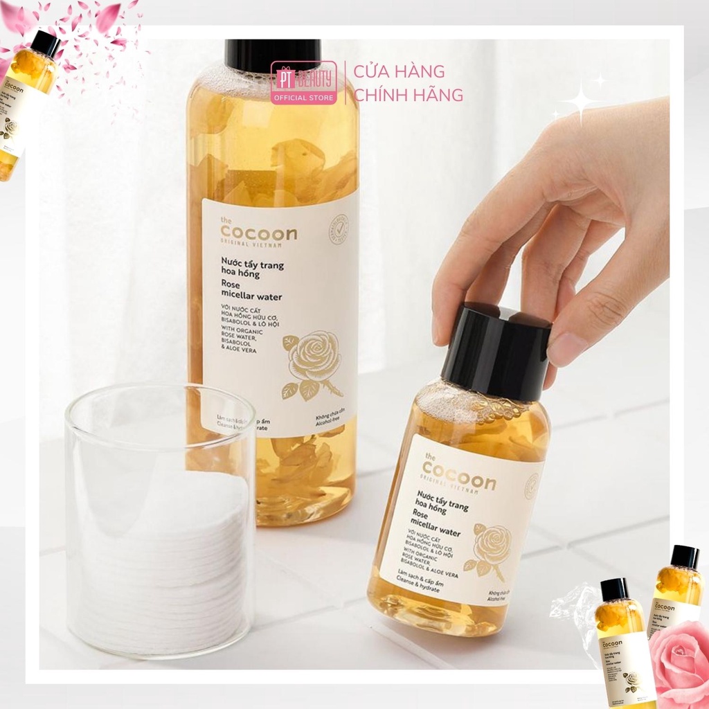Tẩy trang hoa hồng thuần chay COCOON cấp ẩm mềm mịn da 500ml