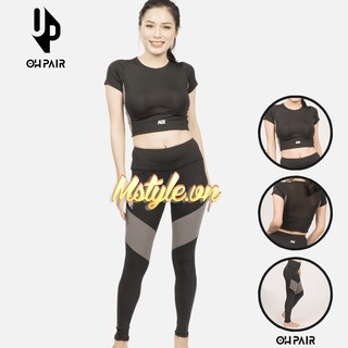 Đồ tập gym nữ cao cấp lưng phối lưới đen OPY136